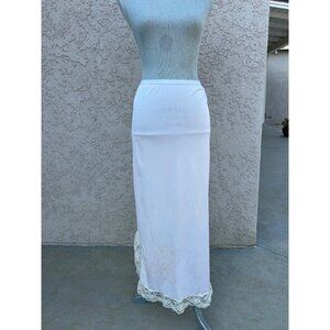 VTG Velrose Nude Beige Half Maxi Skirt Slip Nylon Lace Trim Coquette - Small